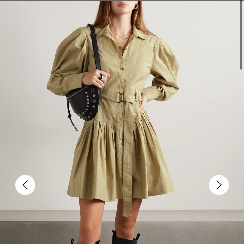 ULLA JOHNSON
Vivienne belted pleated cotton-poplin mini shirt dress
Size 10